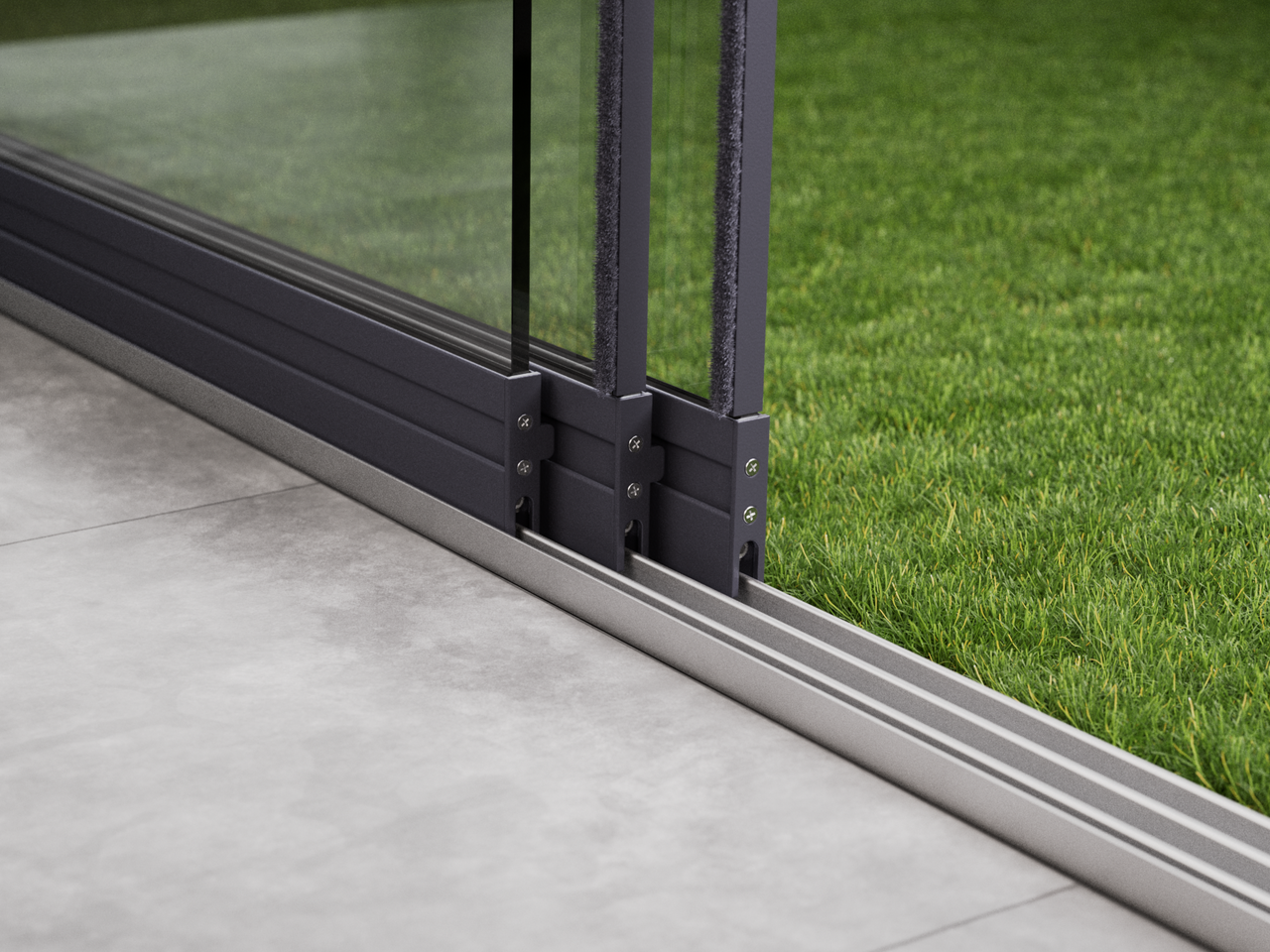 Glazen Schuifwand | 3-Rail | 3x98cm | Tot 2900mm Breed - Antraciet - KingGlass NL
