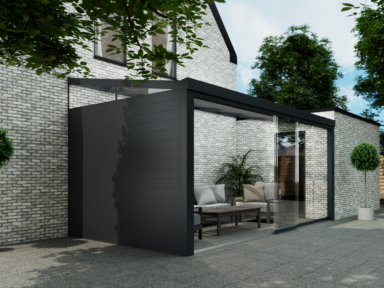Aluminium Zijwand Met Glas Spie - Antraciet / 2500 mm / 2300 mm - KingGlass NL
