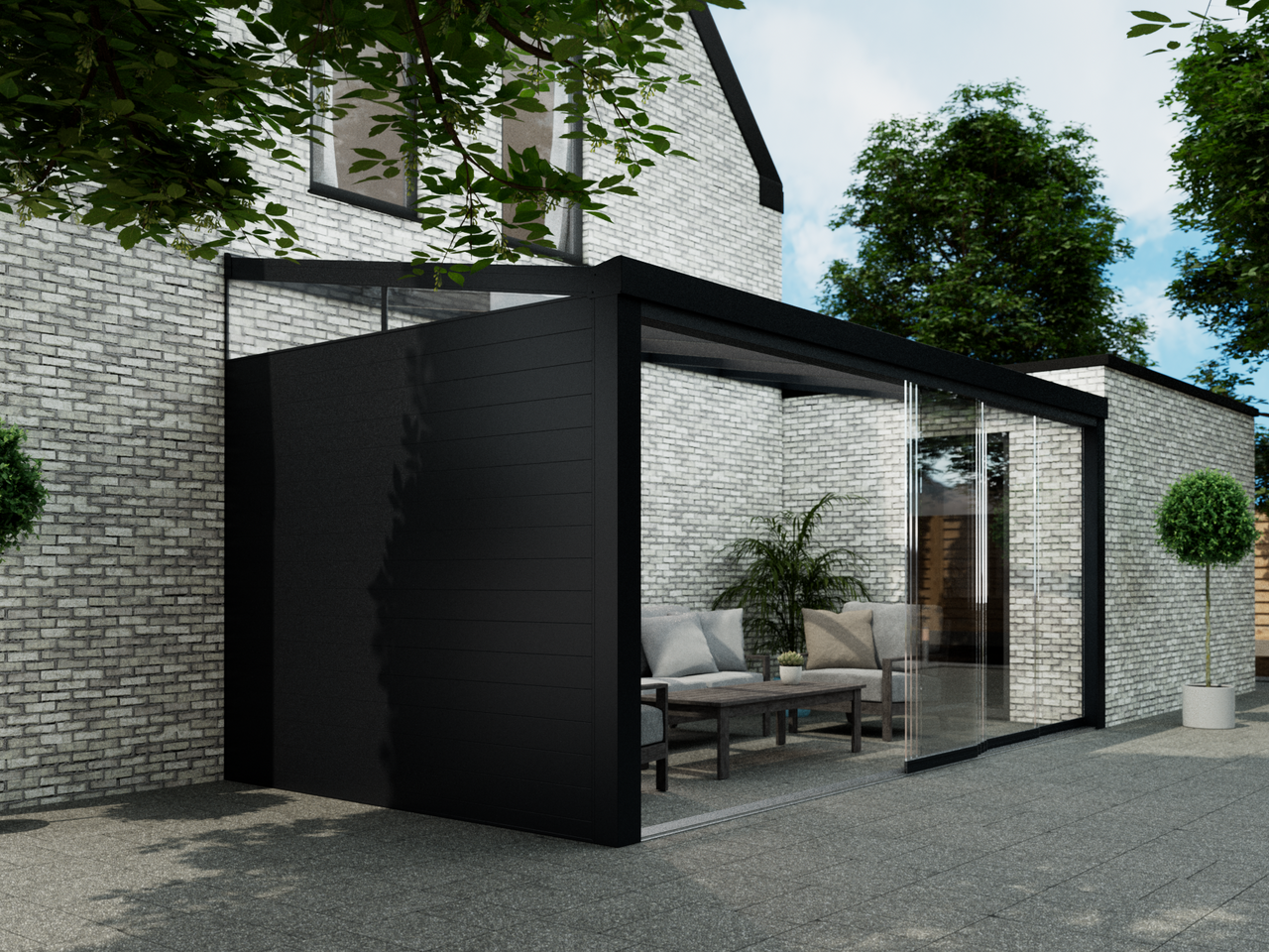 Aluminium Zijwand Met Glas Spie - Zwart / 2500 mm / 2300 mm - KingGlass NL