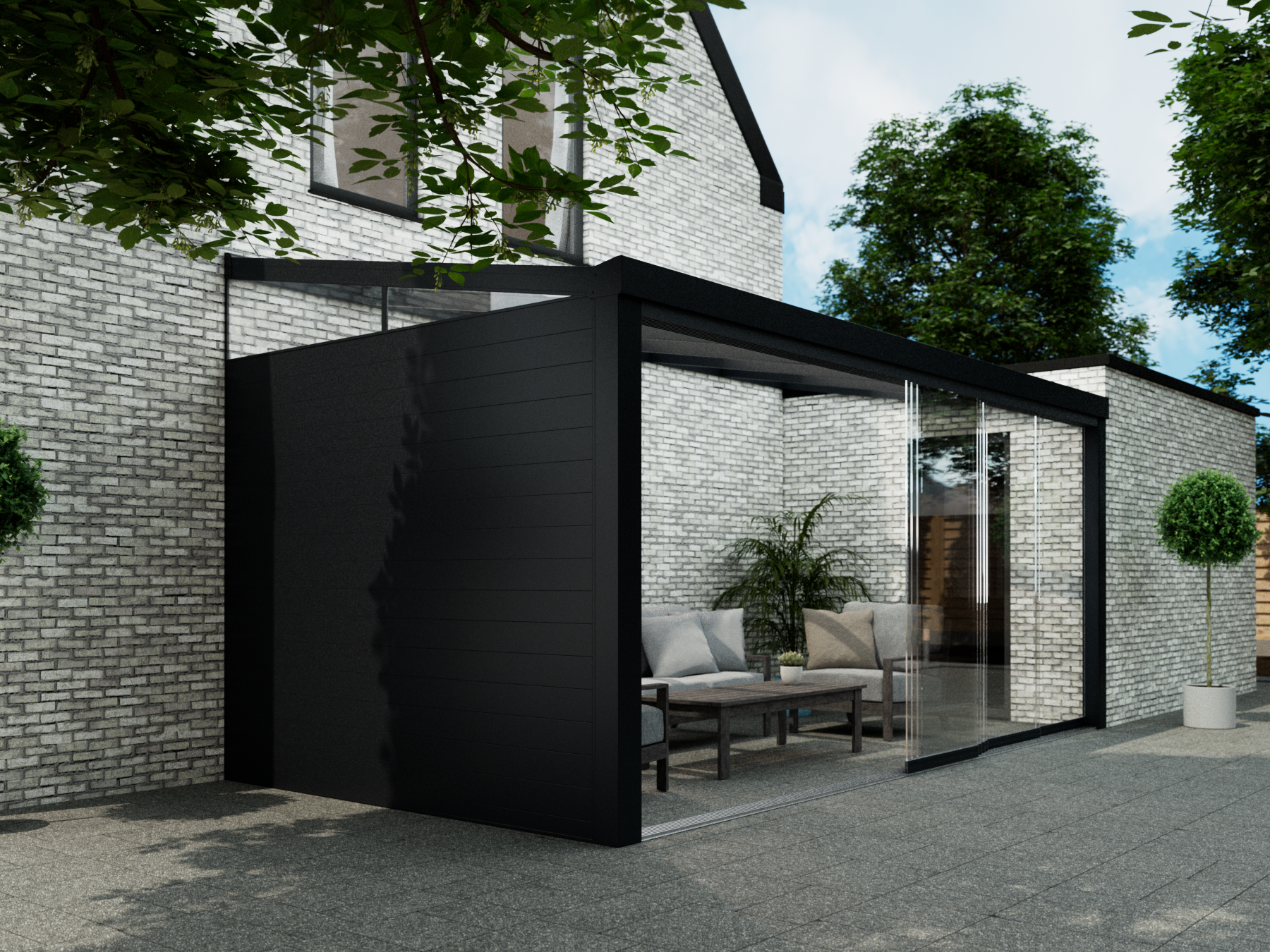 Aluminium Zijwand Met Glas Spie - Zwart / 2500 mm / 2300 mm - KingGlass NL