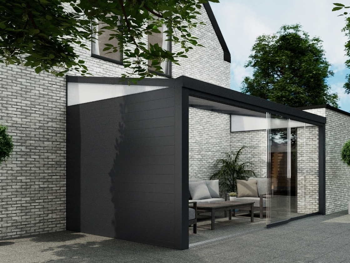 Aluminium Zijwand Met Polycarbonaat Spie - Antraciet / 2500 mm / 2250 mm - KingGlass NL