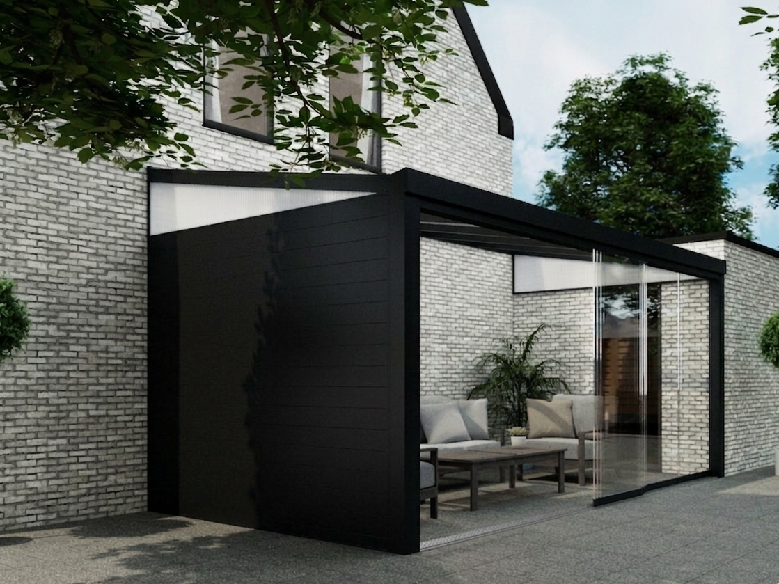 Aluminium Zijwand Met Polycarbonaat Spie - Zwart / 2500 mm / 2250 mm - KingGlass NL