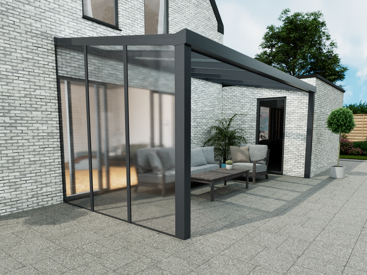 Polycarbonaat Zijwand - Antraciet / 2500 mm - KingGlass NL