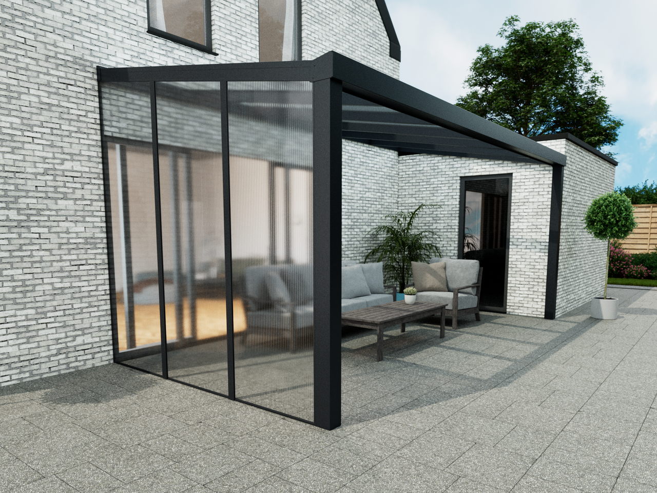 Polycarbonaat Zijwand - Zwart / 2500 mm - KingGlass NL